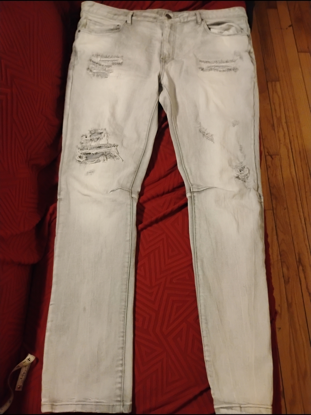 Men's Slim Straight Distressed Light Gray Jeans